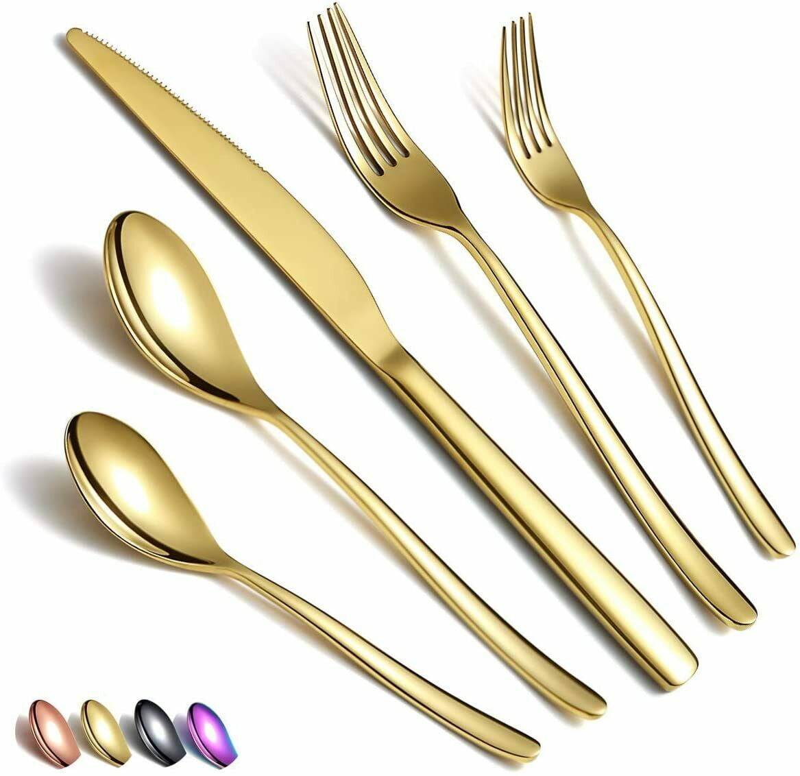 Just Houseware Gold Silverware Set 20 Pieces, Stainless Steel Flatware Set, Titanium Plating Cutlery Set, Service Set for 4