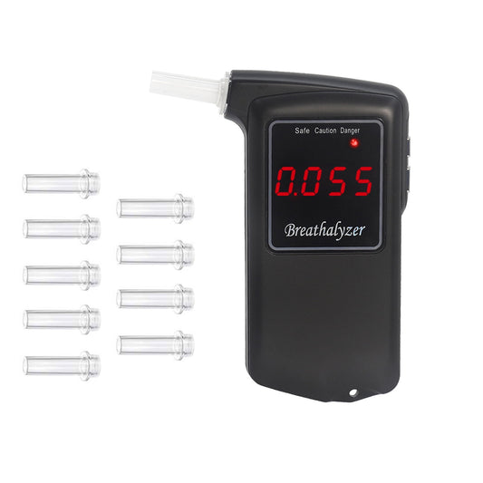 KKmoon Professional Breathalyzer Portable Digital Breath Tester Tester Meter with 10pcs Transparent Mouthpieces Tester Meter Analyzer Detector AT-858