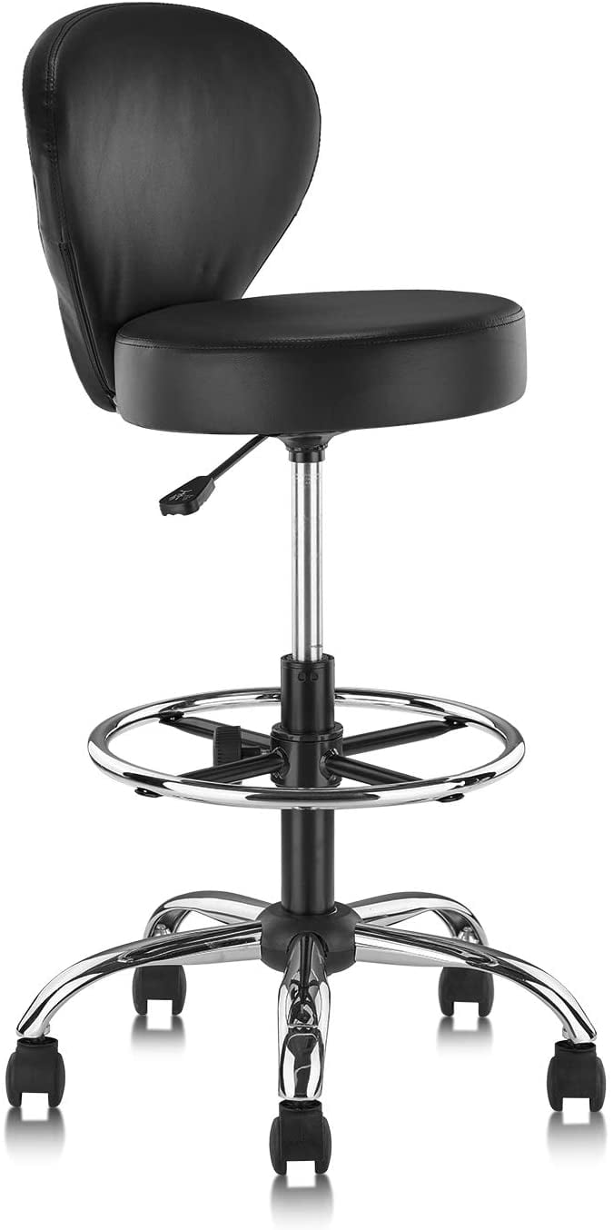 KLASIKA Drafting Chair Rolling Swivel Salon Stool with Back Support Foot Rest Adjustable Hydraulic for Office Massage Facial Spa Medical Tattoo Beauty Barber