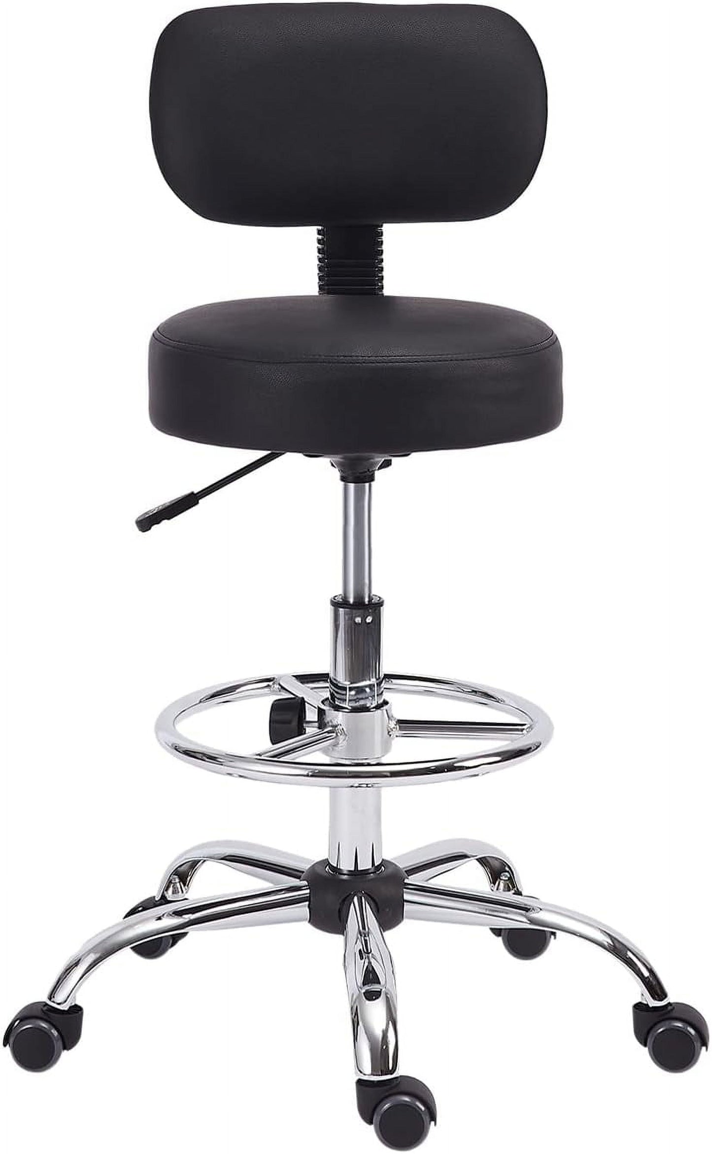 KLASIKA Swivel Stool Low Back Adjustable Height with Footrest Wheels, Armelss Drafting Chair for Bar Kitchen Office Studio Garage, Black 1pack