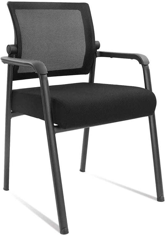 KLASIKA Office Reception Guest Chair Mid Mesh Back Ergonomic Lumbar Support for Waiting Conference Room Black 1PK