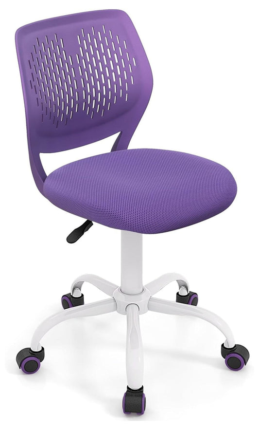 Keeomi Small Desk Chair with Wheels Home Office Chair Back Armless Computer Task Chair Adjustable Swivel Rolling Chair for Small Space Purple