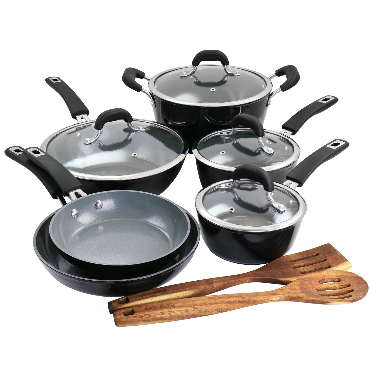 Kenmore Arlington 12-Piece Ceramic Cookware Set - Black Diamond