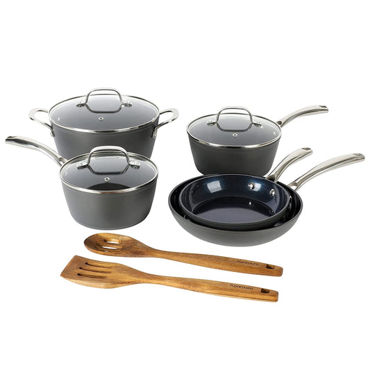 Kenmore Elite 10 Piece Aluminum Diamond-Infused Ceramic Nonstick Cookware Set in Blue