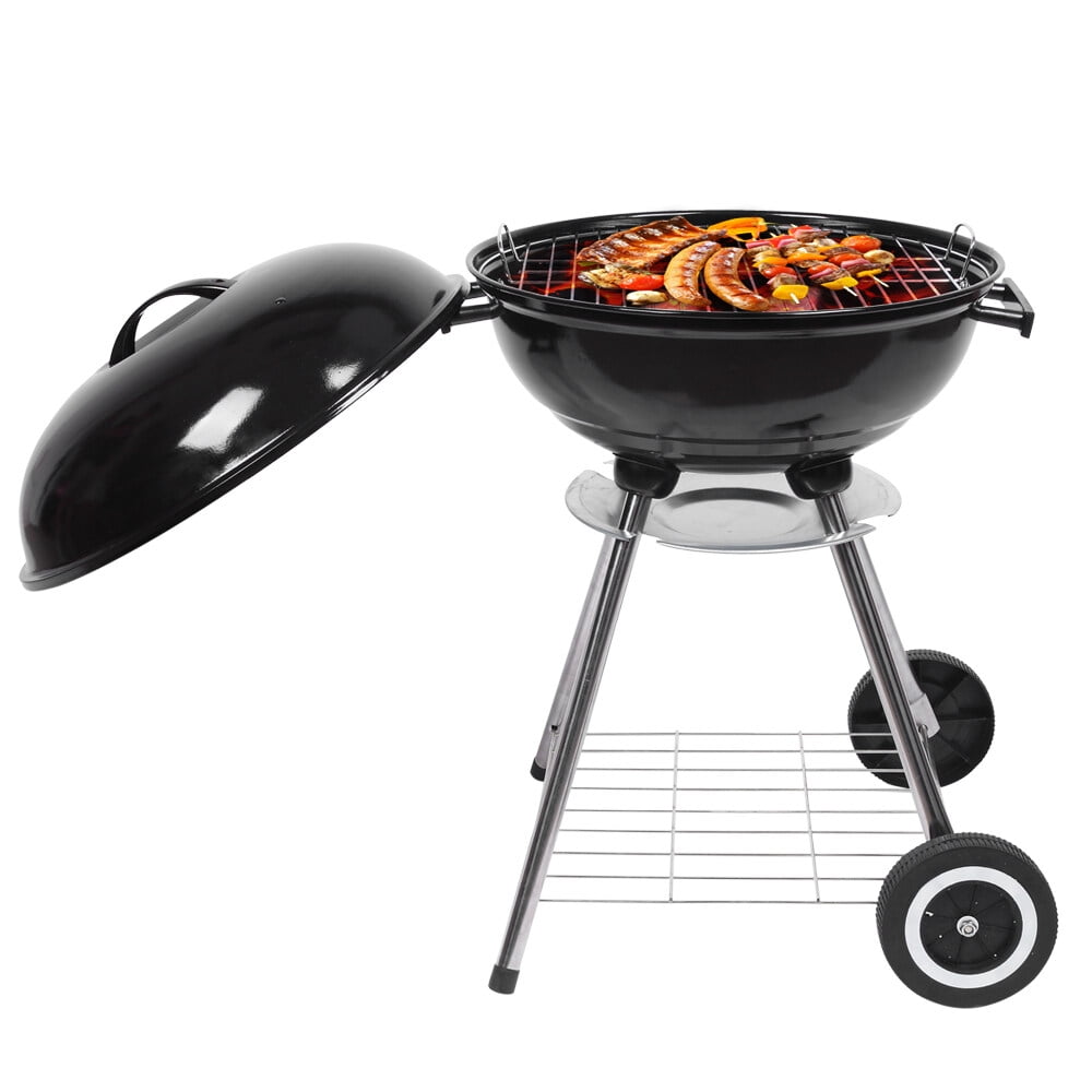 Kepooman Portable Charcoal Grill, Outdoor Grills Charcoal, Charcoal BBQ Grill, 18" Apple Charcoal Stove Enamel (Cover Furnace Body) White Side Wheel