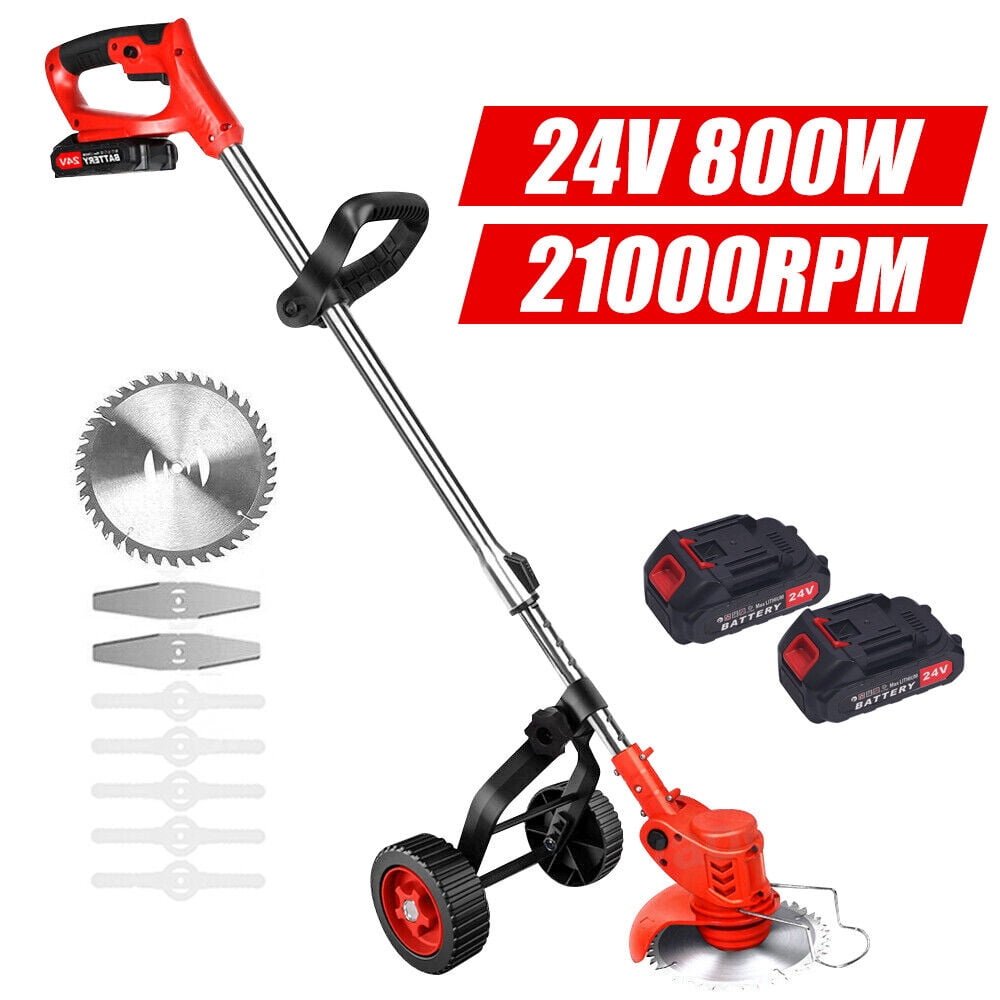 KingFurt 800W Electric Lawn Mower with Upgraded Wheels, Lithium Battery, and Multiple Blades - Efficient and Environmentally Friendly Weed Wacker