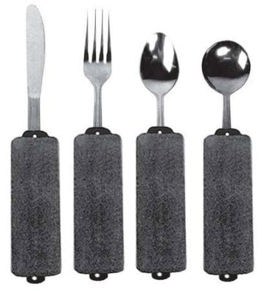 Kinsman Soft Built Up Handle Utensils - Set of Four Includes Fork, Knife, Teaspoon and Soup Spoon