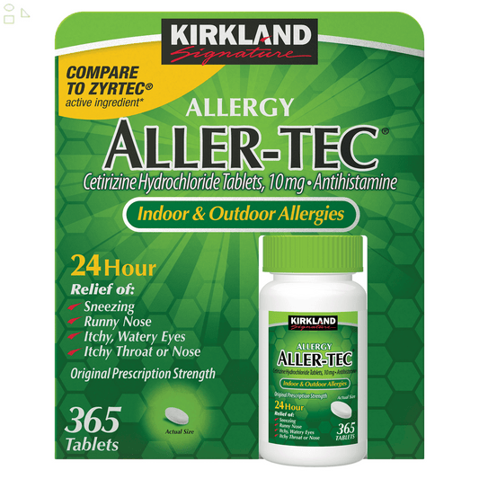 Kirkland Non-Drowsy Cetirizine HCL 10 mg., Antihistamine Allergy Relief 365 Tablets | Compare to Zyrtec&reg; Active Ingredient