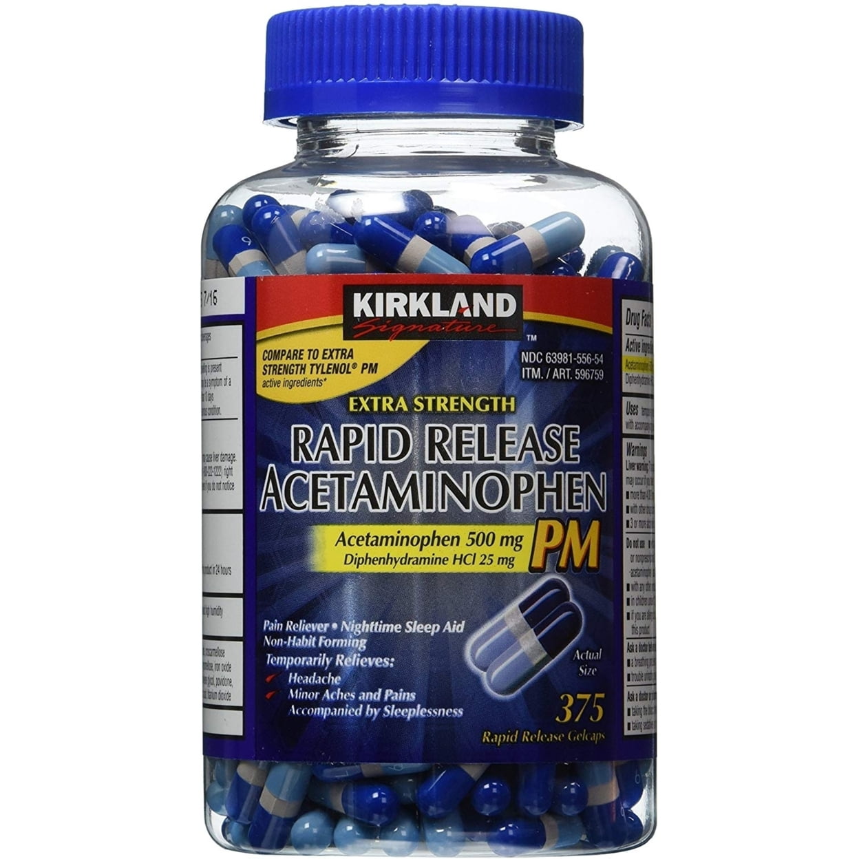 Kirkland Signature Acetaminophen PM 500 mg. 375 Capsules