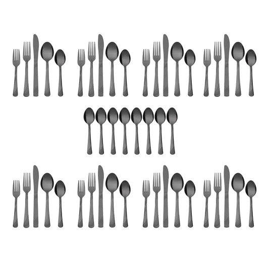 KitchenTrend Swirl 48 Piece Stainless Steel Flatware Set Black