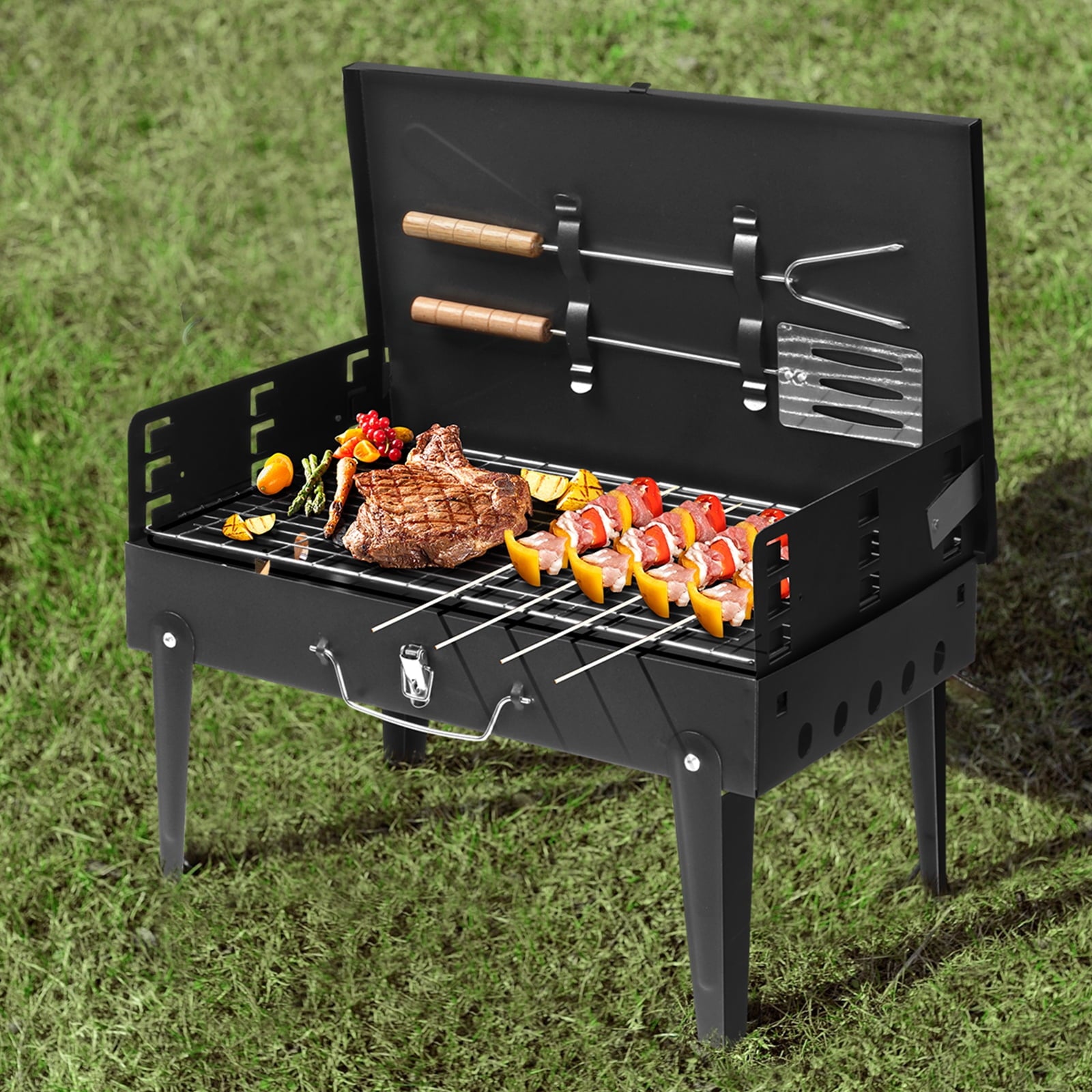 Ktaxon Portable Grill Charcoal Grill BBQ Grill Square Design Black