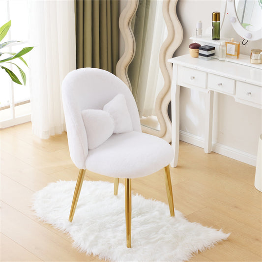 Ktaxon Vanity Makeup Chair Comfy Accent Chair Small Office Chair for Living Dining Room Bedroom Home Office Faux Rabbit Hair White