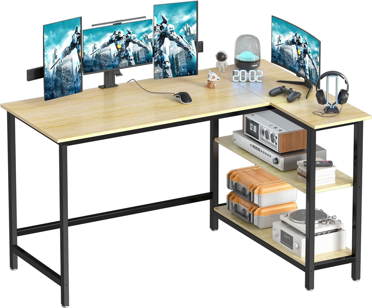 L Shaped Computer Desk - Home Office Desk with Shelf, Gaming Desk Corner Table for Work, Writing and Study, Space-Saving, Black