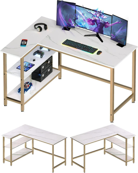 L Shaped Desk - 39" Home Office Computer Desk with Shelf, Gaming Desk Corner Table for Work, Writing and Study, Space-Saving, Rustic Brown