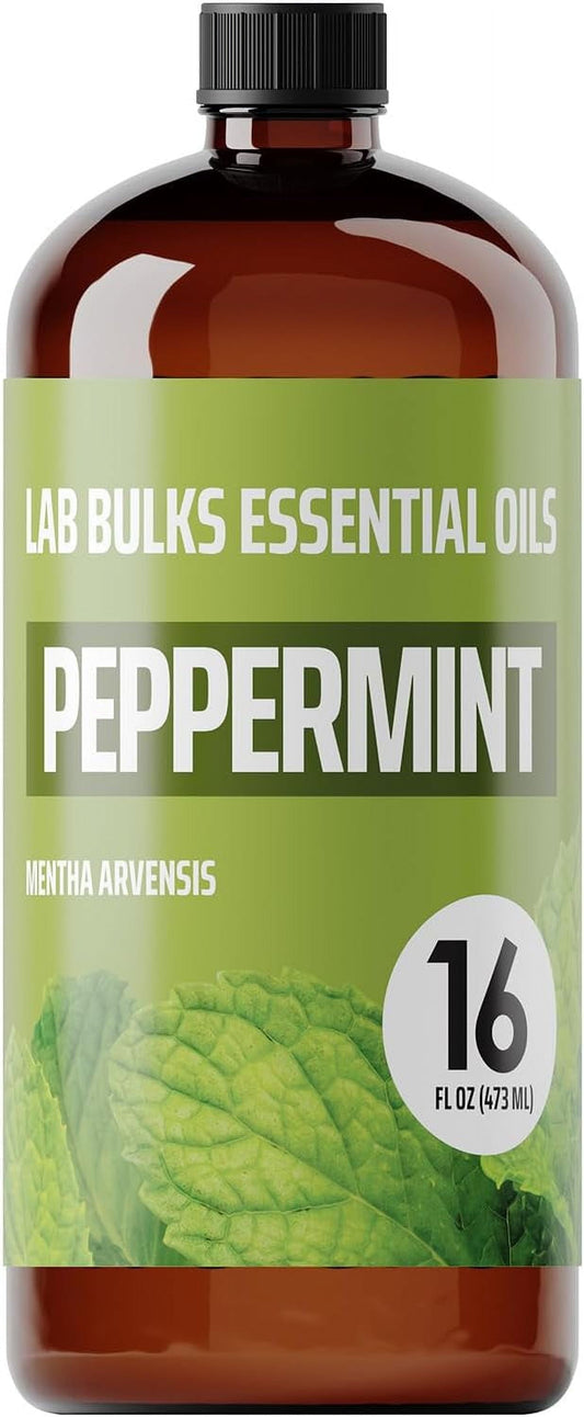 LAB BULKS ESSENTIAL OIL Lab Bulks Peppermint Essential Oil 16 oz Bottle, for Diffusers, Home Care, Candles, Cleaning, Spray 1 Pack