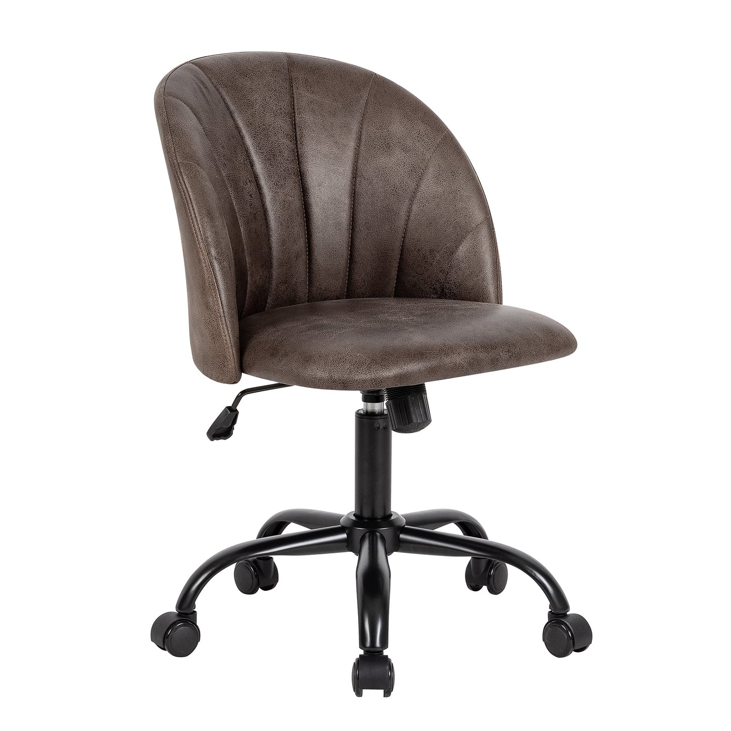 LEEJAY Black Faux Leather Swivel Desk Chair,Armless Adjustable Office Task Chair for Bedroom