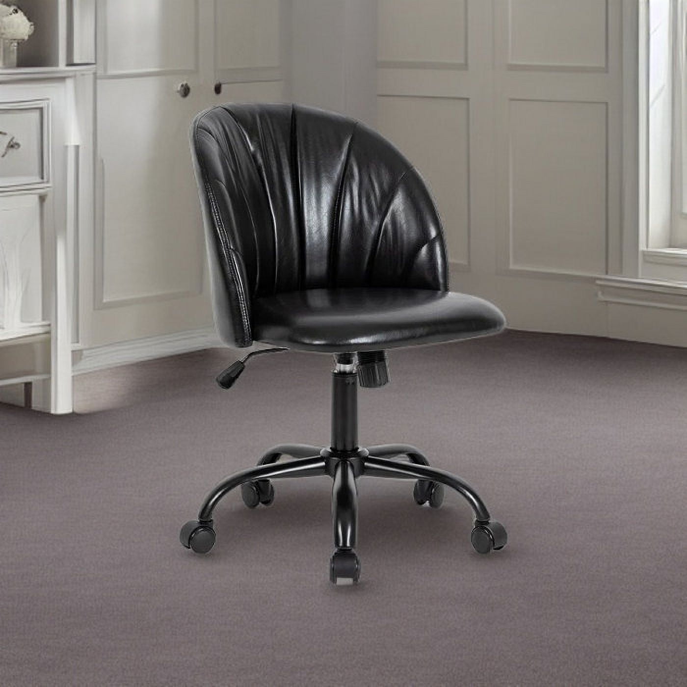 LEEJAY Black Faux Leather Swivel Desk Chair,Armless Adjustable Office Task Chair for Bedroom