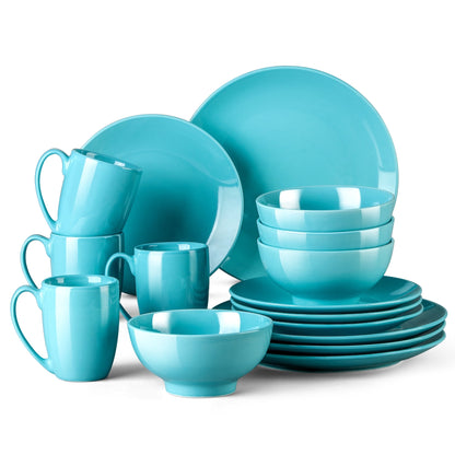 LOVECASA Dinnerware Sets, Porcelain Dinner Set for 4, 16-Piece Round Light Blue, Series Sweet