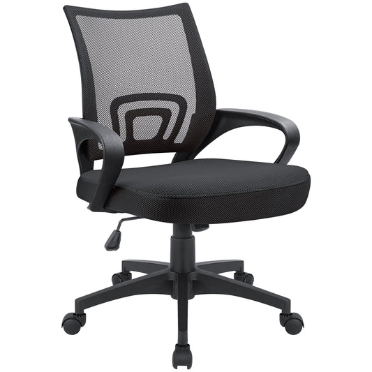 Lacoo Adjustable Mid Back Office Chair Mesh Swivel Desk Chair with Armrests, Black