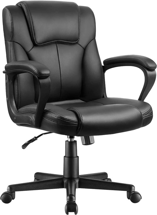 Lacoo Faux Leather Mid-Back Executive Office Desk Chair with Lumbar Support, Black