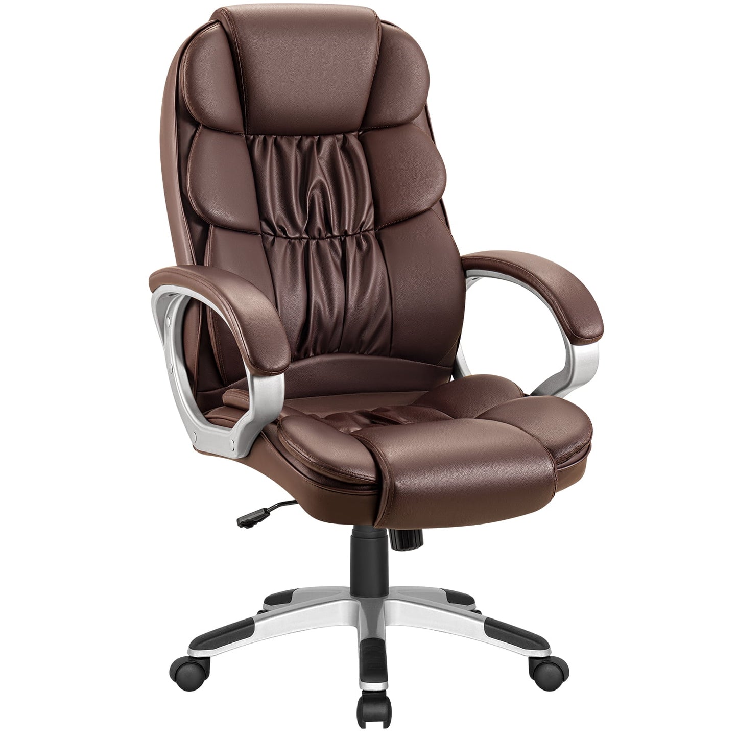 Lacoo Leather High Back Office Chair Ergonomic Executive Office Chair Swivel Computer Desk Chair Lumbar Support Soft Cushioned Padded Arms, Gray