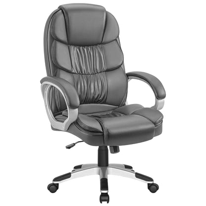 Lacoo Leather High Back Office Chair Ergonomic Executive Office Chair Swivel Computer Desk Chair Lumbar Support Soft Cushioned Padded Arms, Gray