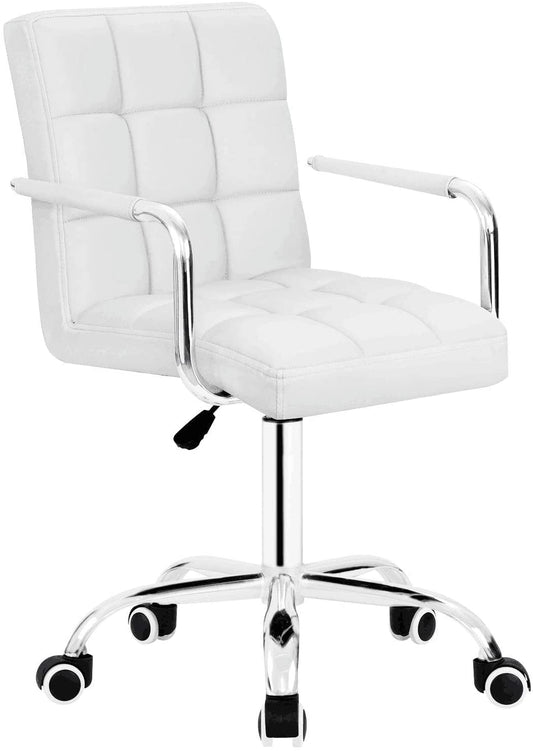 Lacoo Mid-Back Adjustable Office Desk Chair Faux Leather Ribbed Task Chair with Armrest, White