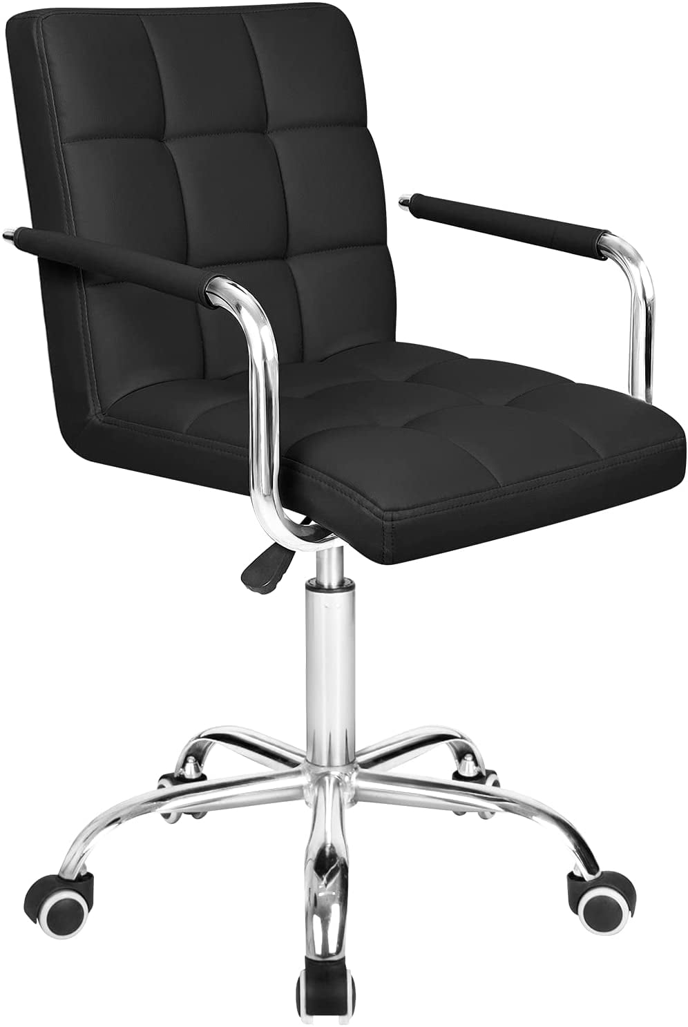 Lacoo Mid-Back Adjustable Office Desk Chair Faux Leather Ribbed Task Chair with Armrest, White