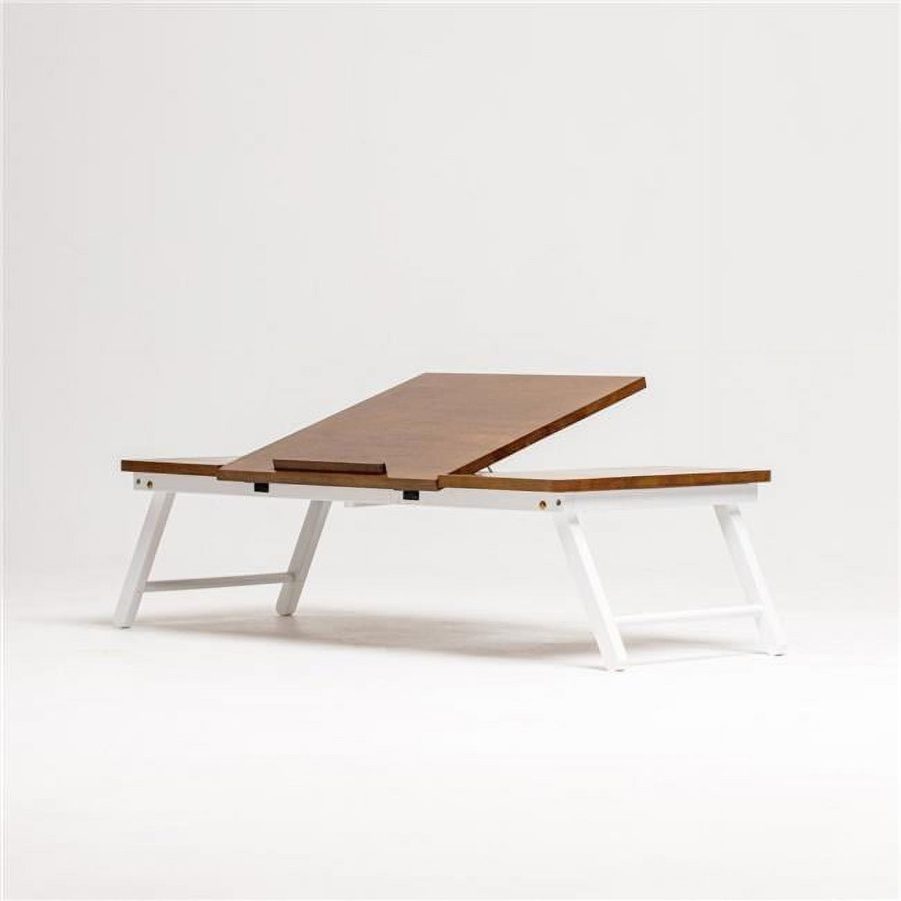 Lada Foldable Laptop Tray with Acacia Top and White Legs in Beige and White