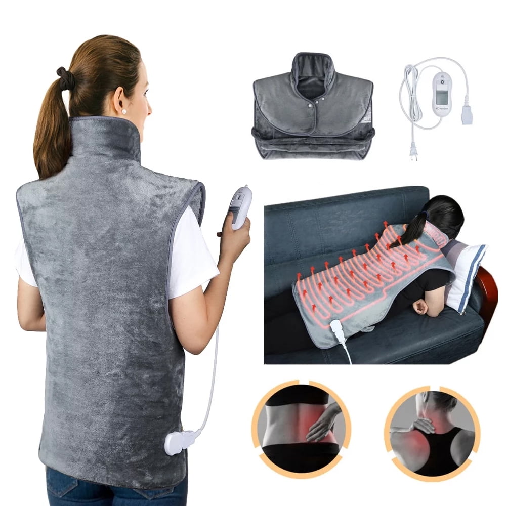 Large Weighted Heating Pad for Neck and Shoulders,40"x24" Electric Heated Neck Shoulder Wrap - 3 Heat Settings,Auto-off with Countdown-(Gray)