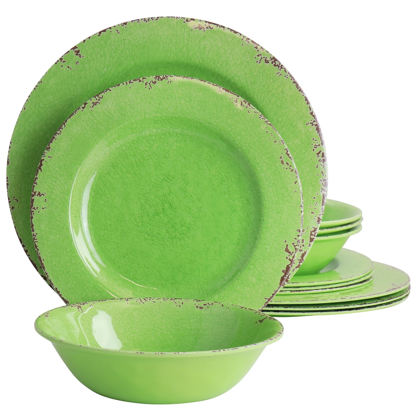 Laurie Gates California Designs Mauna 12 Piece Melamine Dinnerware Set in Crackle Green