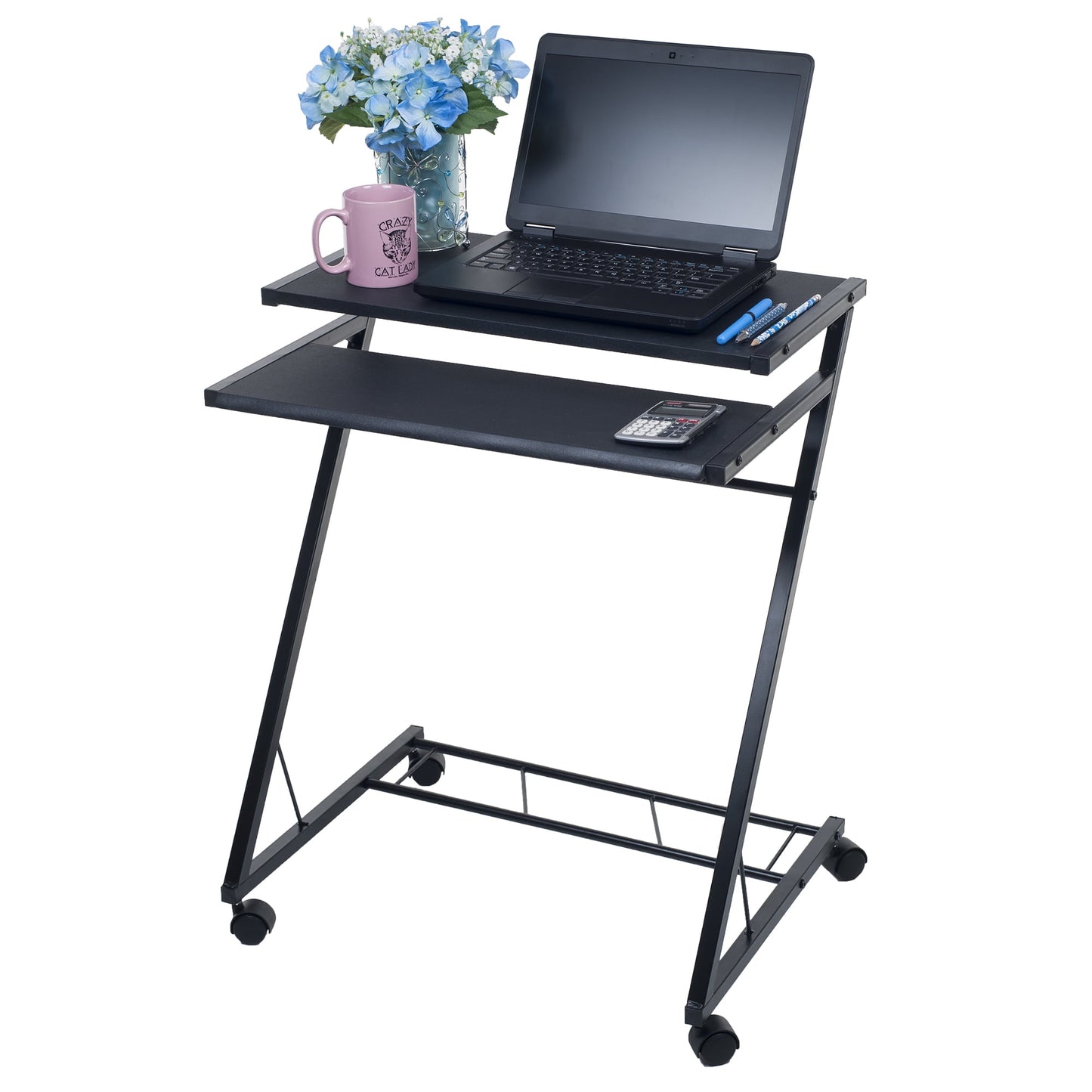 Lavish Home Rolling Laptop Cart with Casters for Mobility (Black)