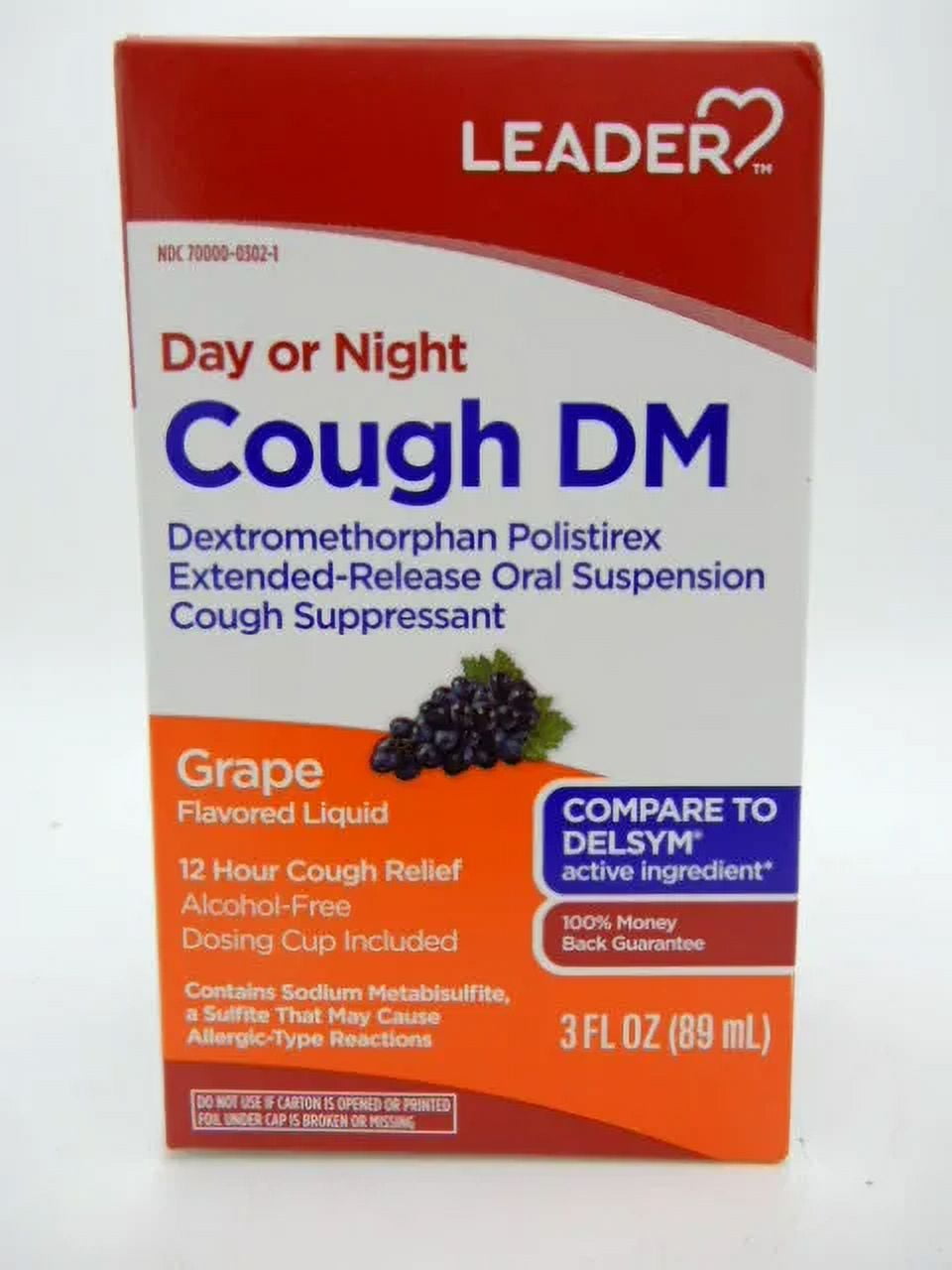 Leader Cough Day Or Night Cough Suppressant Syrup, Grape Flavor, 3 Oz, 3 Pack