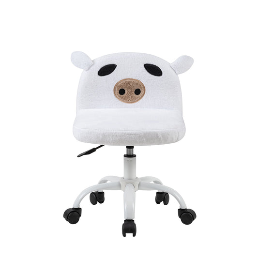 Leejay White Fuzzy Desk Chair for Teen Girls, Adjustable Armless Swivel Rolling Vanity Chair