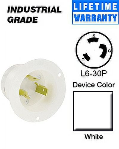 Leviton 2625F Flanged Inlet Locking Blade L6-30P 30A 250V 2P3W Grounding - White