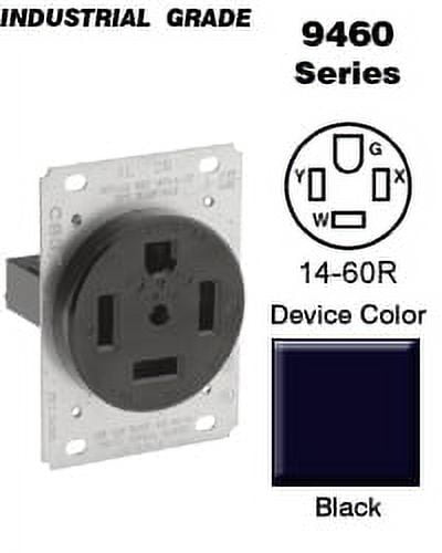 Leviton 9460 Straight Blade Receptacle, NEMA 14-60R, 3P, 4W, 125/250V, 60A, Black