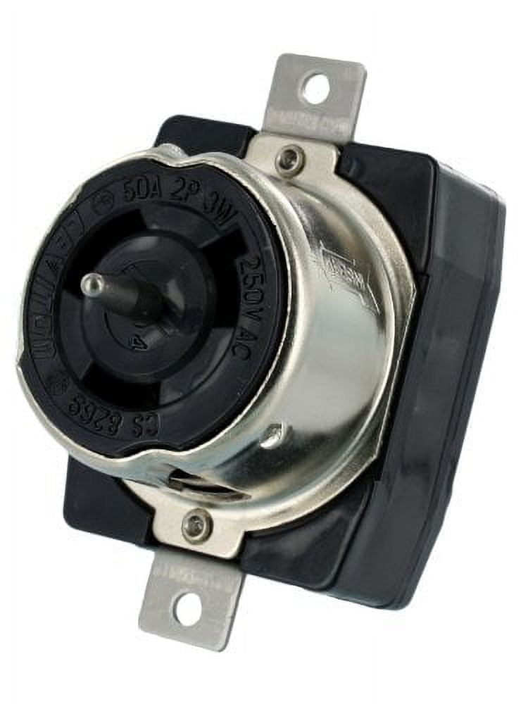 Leviton CS8269 50 Amp, 250 Volt AC, Black and White Locking Flush Mount Receptacle, Industrial Grade, Grounding, California-Style, Black