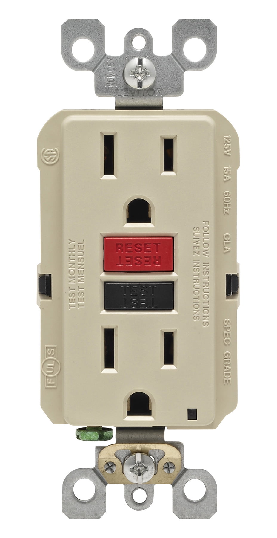 Leviton SmartlockPro Self-Test 15A Ivory Residential Grade 5-15R GFCI Outlet