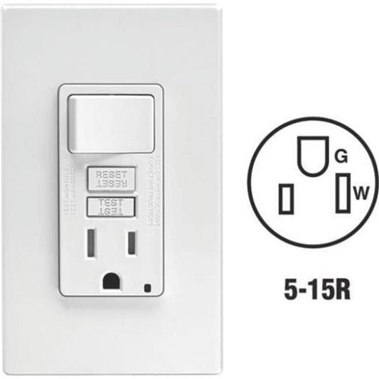 Leviton Mfg C22-GFSW1-00W Self-Test Tamper Resistant GFCI Switch & Outlet Combination With Wallplate- White