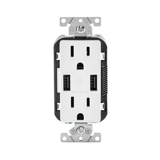 Leviton R02-T5632-0BW 15 Amp White USB & Receptacle Combination Outlet