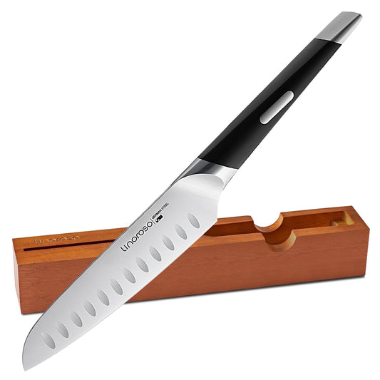 Linoroso 6 inch Santoku Knife, Precision Forged German High-Carbon Stainless Steel Cooking Knife with Exquisite In-Drawer Knife Block