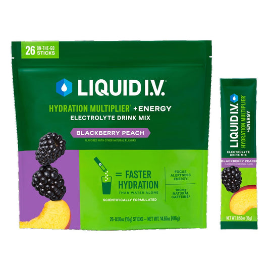 Liquid I.V. Hydration Multiplier + Energy Drink Mix, Blackberry Peach (26 Pack)