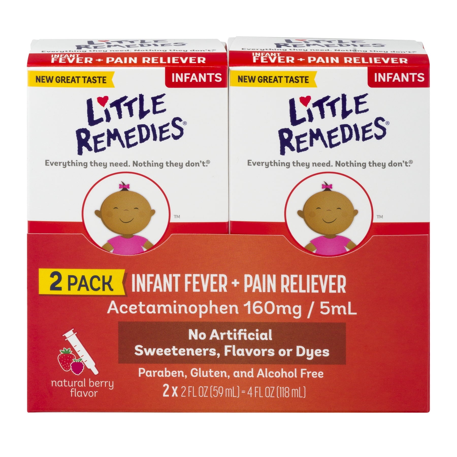 Little Remedies Infant Fever & Pain Reliever, 2 x 2 oz, Berry Flavor - 4 oz