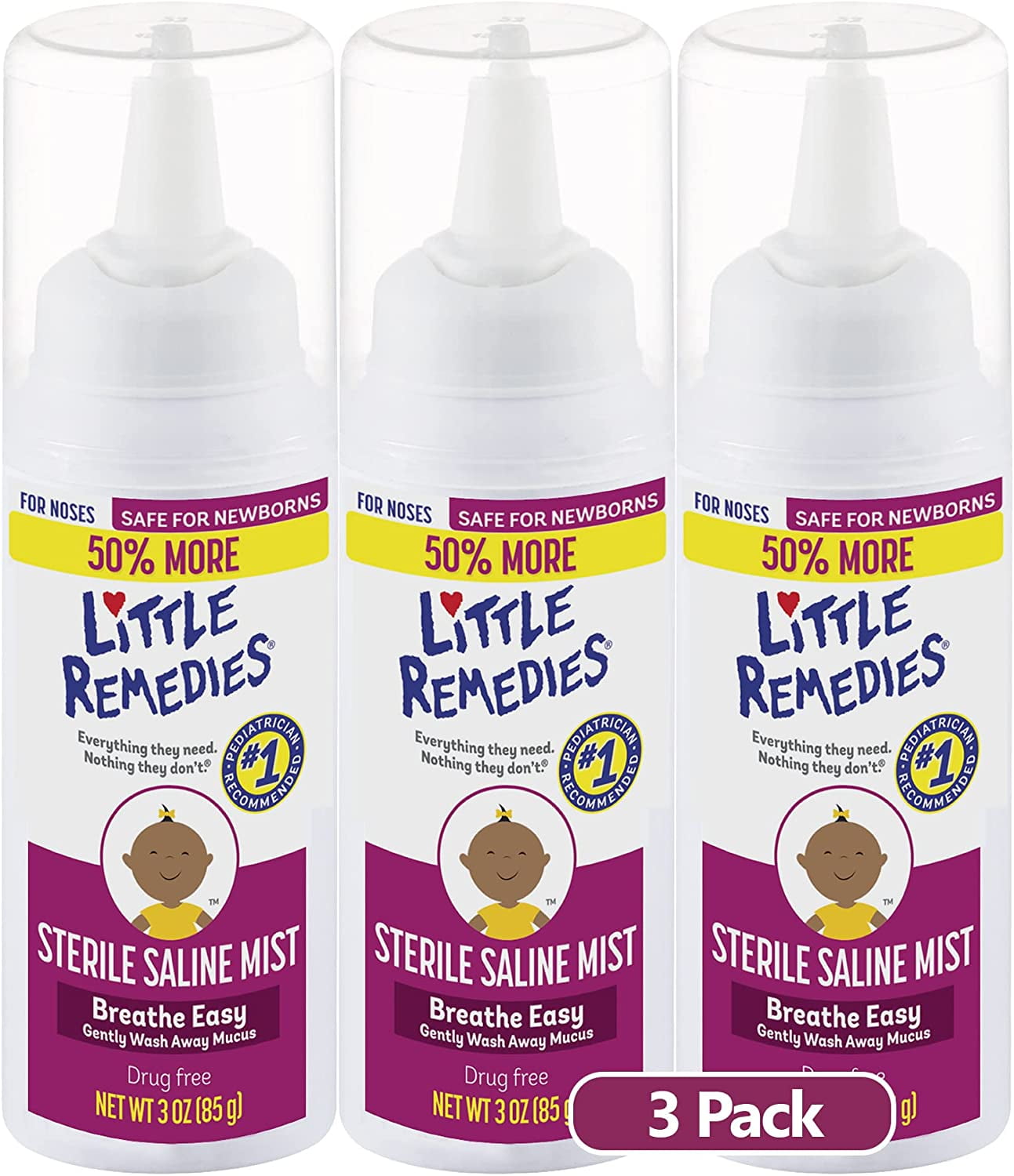 Little Remedies Sterile Saline Nasal Mist, 3 oz, Pack of 3