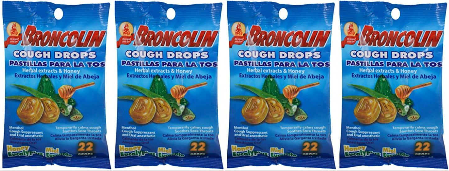 Lot of 4 Bags Broncolin Honey Eucalyptus Cough Drops 22 ct/Bag Imported Mexico