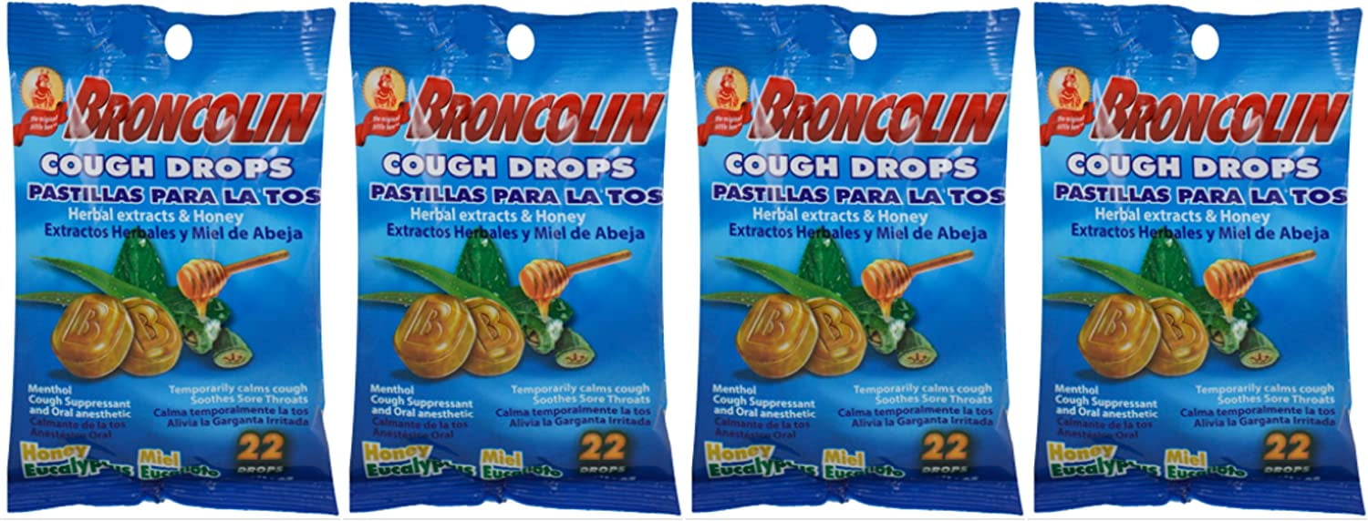 Lot of 4 Bags Broncolin Honey Eucalyptus Cough Drops 22 ct/Bag Imported Mexico