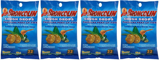 Lot of 4 Bags Broncolin Honey Eucalyptus Cough Drops 22 ct/Bag Imported Mexico