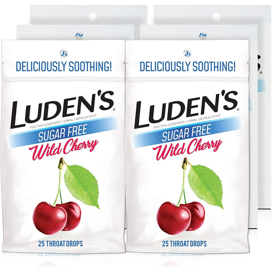 Luden's Deliciously Soothing Throat Drops, Sugar-Free Wild Cherry Flavor, 25 CT, 6 Pack