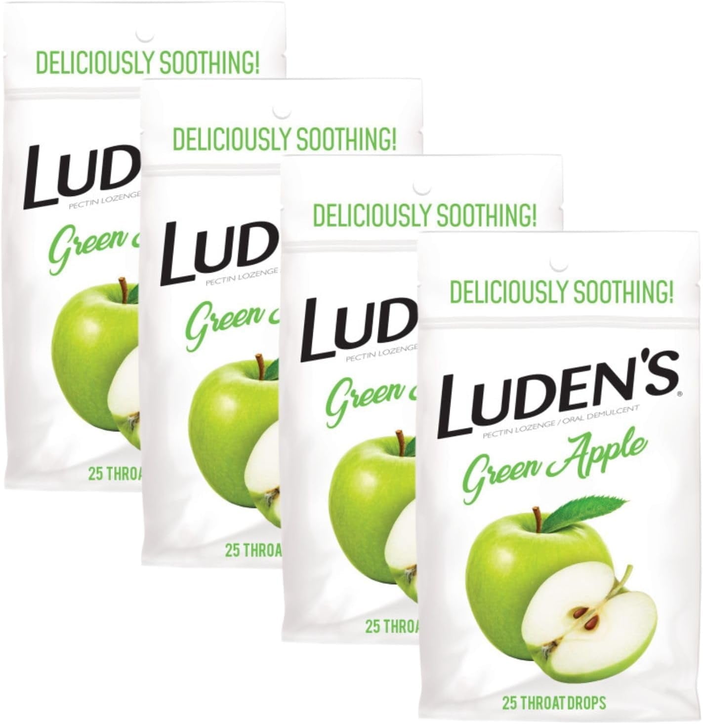 Luden's Soothing Throat Drops, Green Apple, 25 ct (Pack of 4)