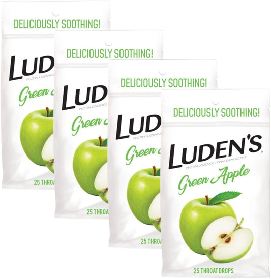 Luden's Soothing Throat Drops, Green Apple, 25 ct (Pack of 4)